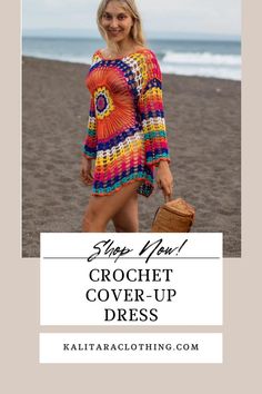 Stroll down to the beach hut in this unique soft and slinky eye-catching crochet coverup dress. There are no surprises here; this dress looks as pictured and even more beautiful in person. Beach Party Vacation Crochet Beachwear Dress, Beachwear Crochet Dress For Beach Party And Vacation, Beachwear Crochet Dress For Beach Party, Crochet Beachwear Dress For Vacation, Beachwear Crochet Dress For Vacation, Beachy Crochet Dress For Summer Vacation, Multicolor Crochet Dress For Beach In Spring, Multicolor Crochet Dress For Spring Beach Outings, Multicolor Crochet Dress For Spring Beach Occasion