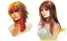 two anime characters, one with long hair and the other with red headbands