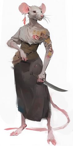 Rodent Character Design, Orc Barbarian Woman, Mousefolk Dnd Art, Humanoid Animal Art, Ragdoll Character Design, Rat Dnd Character, Rat Cute Drawing, Ratfolk Character Art, Hare Character Design