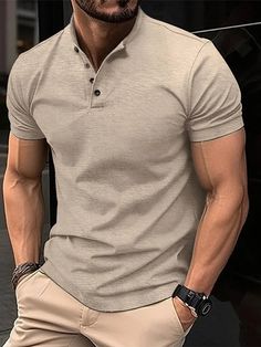 Solid Stand Collar Short Sleeve Men's Shirts Fashion Handsome Business Shirt Men Clothing Summer Casual Button Fit Gym Male Product Imformation Material information: SIZE S M L XL 2XL Bust（cm） 100 106 112 120 128 Shoulder（cm） 45 46.5 48 49.5 51 Top Length（cm） 71 72.5 74 75.5 77 Sleeve length（cm） 20 21 22 23 24 * Note: 1 inch=2.54 cm Size mearsured by ourselves ,so sometimes it has 1-3cm mistakes. Please check the size carefully before you buy ;if you are not sure about size,please contact us fir Business Shirts Men, Sports Polo Shirts, Mens Henley, Polo Tees, Van Halen, Business Shirts, Summer Outfits Men, Men Shirt Style, Short Sleeve Polo