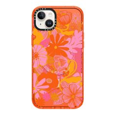 an orange and pink case with flowers on it