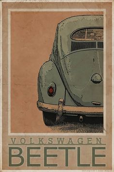 an old vw bug sitting on top of a brown paper with the words volkswagen beetle