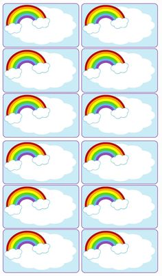 rainbows and clouds in the sky with different colors on them, each one has an individual