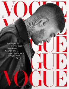 a man with tattoos on his face and neck standing in front of a magazine cover