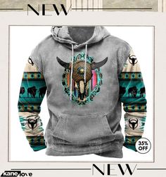 Men Vintage Casual Ethnic Style Cow Tau 3d Print Long Sleeve Plus Size Hoodies Tshirt And Jeans Outfit, Refashion Tshirt, Mens Western Jackets, Western Hoodies, Tshirt And Jeans, Aztec Hoodie, Retro Clothes, Tshirt Painting, Tshirt Refashion