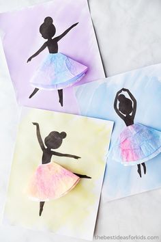 three paper crafts with different designs on them and one has a ballerina in the middle