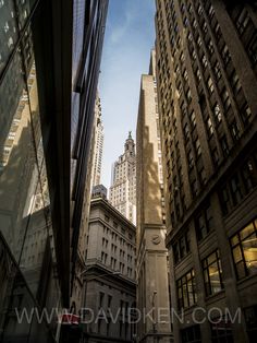 looking up at tall buildings in the city