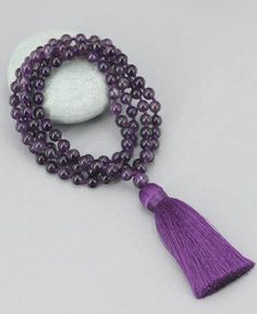 Amethyst Meditation Mala Buddha Groove, Knotted Mala, Mala Meditation, Meditation Beads, Amethyst Crystals, Gold Brocade, 108 Bead, Agate Jewelry, Amethyst Beads