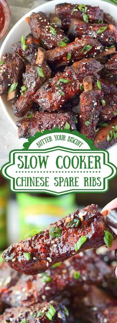 the cover of slow cooker chinese spare ribs is shown in front of an advertisement