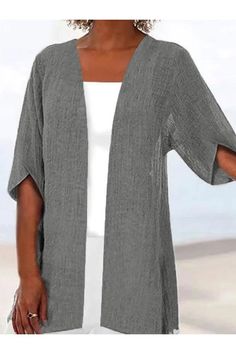 Light Gray Casual Solid Summer Half Sleeve Cardigan Half Sleeve Cardigan, Lightweight Open Front Cardigan, Designer Outerwear, Fashion Cardigan, Fashion Queen, Womens Jackets Casual, Long Sleeve Outerwear, Jar Lights, Brand Clothing