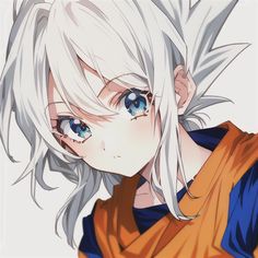 an anime character with white hair and blue eyes