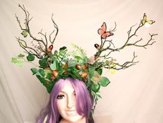 Fairy Crown, Mother Earth Goddess headdress, Green forest headdress Spectacular, lush forest crown. Feminine and pretty this headdress is ideal for making a statement. It can be a great addition to any fairy fantasy costume . Can be used as a pagan, carnival headpiece, for a garden wedding or tribal headpiece . It is lightweight, comfortable to wear and beautiful from the back view as well. Based upon headband for security and stability. To see my entire unique handcrafted costumes collection, c Pixie Garden, Fairy Headdress, Forest Fairy Costume, Goddess Headdress, Mother Earth Goddess, Garden Fairy Costume, Mother Nature Costume, Adult Fairy Costume, Nature Crown