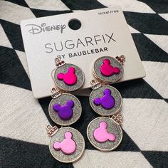 Sugarfix By Baublebar Disney Mickey Mouse Exclusive Holiday Christmas Earrings. Festive Jewelry For Any Disney Loving Outfit, Mickey Heads As Multicolor Ornaments, With Shimmery Backing And Gold Trim. Smoke Free Home Disney Christmas Clay Earrings, Disney Themed Clay Earrings, Disney Christmas Earrings, Steve Madden Sunglasses, Mickey Earrings, Pompom Scarf, Christmas Scarf, Christmas Event, Rose Gold Frame