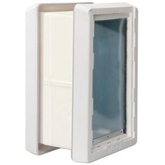 an open white box with a window on the inside