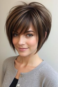 27+ Cute Short Hairstyles for Women 8 Short Haircuts And Color Ideas, Inverted Bob Haircuts With Bangs, Short Bob 2024 Trends, Aline Bob With Bangs, Cute Short Hairstyles For Women, Short Stacked Bob Hairstyles, Cute Short Hairstyles, Short Hair Fringe, Pixie Haircut Ideas