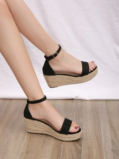 Black Vacation, Spring Shoes Women, Low Wedge Sandals, Dr Shoes, Shoes Heels Classy, Cute Shoes Heels, Ankle Strap Wedges, Fancy Shoes, Stylish Sandals