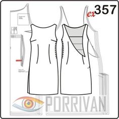 the front and back view of a women's dress sewing pattern, with an image of