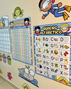 children's calendars on the wall with cartoon characters and numbers for each month