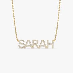 Unveil the custom elegance of our 14K Gold Diamond Name Necklace. Each piece is artfully crafted with your chosen name or initials, highlighted by glittering diamonds, perfect for a refined layering look. Its understated design makes it an ideal choice for everyday elegance or as a thoughtful graduation gift. This personalized diamond letter necklace adds a tailored touch of luxury to any wardrobe. Made to Order * Gold Kt: 14K Solid Gold * Letter Size: 7MM * Total Ctw: 0.08-0.12 ctw per letter * Diamond Color-Clarity: G Color Si Clarity * Ready to Ship in 7-10 Business Days ▶ See more of our Personalized Jewelry - http://etsy.me/2lRCwze ▶ See our storefront here - http://etsy.me/2lUcVnH ▶ All store sections here * Diamond Rings - http://etsy.me/2lwKUl8 * Diamond Earrings - http://etsy.me/2 Diamond Name Necklace, Thoughtful Graduation Gifts, Everyday Elegance, Gold Armband, Gold Letter, Diamond Glitter, Necklace Minimalist, Ruby Jewelry, Emerald Jewelry