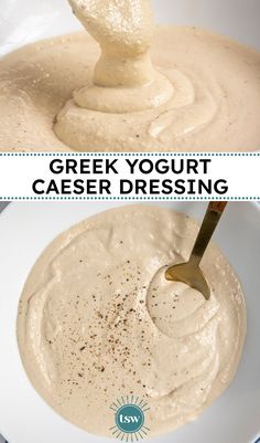 greek yogurt and caesar dressing in a white bowl