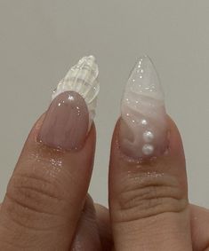 Korean Nails Jelly, Gel Extensions Nails, Cute Nails Almond, Colour Nail Art, Diy Nails Easy, Seashell Nails, Beachy Nails, Nails Summer Nails, Airbrush Nails