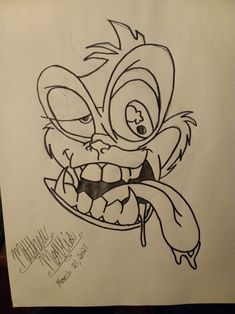 a drawing of a cartoon character with big eyes and mouth wide open, holding a banana in his right hand