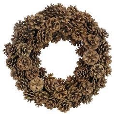 a wreath made out of pine cones on a white background