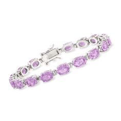 Ross-Simons - 14.00 ct. t. w. Amethyst Bracelet in Sterling Silver. 7". This line bracelet showcases a glimmering stream of 14.00 ct. t. w. amethysts, for a lovely presentation that transitions easily from daytime to evening. Bracelet is presented in polished sterling silver. Amethyst birthstones are the perfect gift for February birthdays. Coastal Jewelry, Amethyst Birthstone, Amethyst Color, Jewelry Model, Amethyst Quartz, Amethyst Bracelet, Jade Jewelry, Jade Stone, Fine Jewelry Bracelets