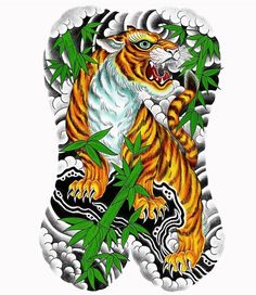 an image of a tiger with bamboo leaves