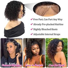 Closure Wigs For Black Women, Remy Hair Wigs, Bob Lace Front Wigs, Super Short Hair, Short Curly Bob, Brazilian Remy Hair