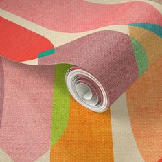 an abstract wallpaper with multicolored stripes and circles on the bottom half of it