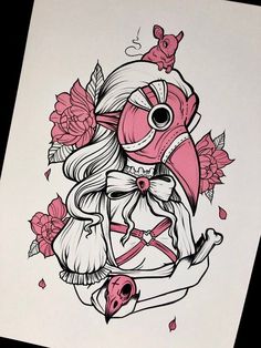 Plague Doctress Art Print Pastel Goth Tattoo Inspired - Etsy UK Pastel Goth Tattoo, High Tattoo, Pastel Goth Art, Goth Tattoo, Kawaii Tattoo, Spooky Tattoos, Goth Art, Dark Art Drawings, Tattoo Art Drawings