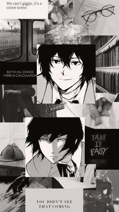 black and white collage with anime characters