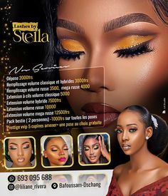 an advertisement for a beauty salon with the image of a woman's face and eyes