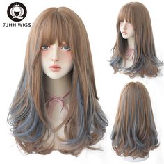 Full Bangs, Wigs Long, Wigs Synthetic, Cosplay Hair, Deep Wave Hairstyles, Peinados Fáciles Para Cabello Corto, After 3, Brown Wig, Anime Hair