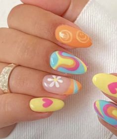 Multicolored Nails, Spring Break Nails, Broken Nails, Colorful Nail, Easy Nails, Colorful Nails