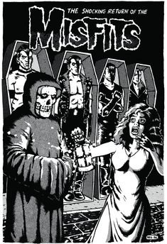 a black and white poster with the words misfits written in front of it