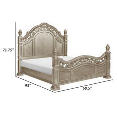 the measurements for an antique style bed frame and headboard are shown in this image