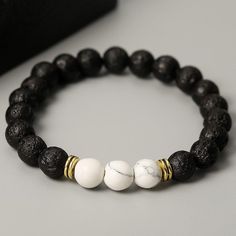 Volcanic Stone Handmade Beads Bracelet. Lava Stone Is Said To Alleviate Anxiety, Promote Emotional Tranquility And Bring Calmness And Feelings Of Relaxation. Mens Bracelet Diy, Distance Bracelet, Boys Bracelets, Black Beaded Bracelets, Lava Bracelet, Volcanic Stone, Turquoise Bead Bracelet, Diy Bracelet Designs, Beads Bracelet Design