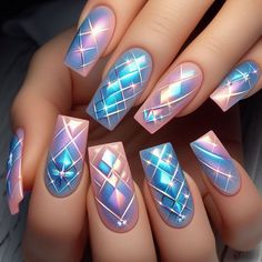 Brat Nails, Cut Dog Nails, Daisy Acrylic Nails, Unique Nail Designs, Elite Nails, Blue And Silver Nails, Blue Nail Art Designs, Nail Trimming, Purple Acrylic Nails