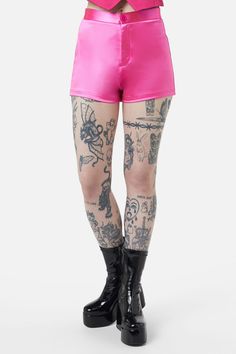 fuchsia Satin Shorts, Polyester Satin, Satin, Black