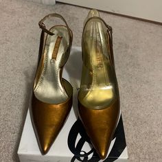 Brand New, Tried On, Took A Picture, Never Worn, Still In Box, Color Is Caramelo Gold High Heel Office Shoes, Gold High Heels For Office, New Heels, Shoes Brand, Box Color, Nine West Shoes, Shoe Brands, Nine West, Shoes Women Heels