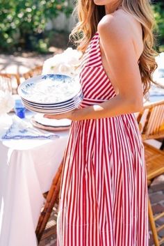 Julia Berolzheimer, Gal Meets Glam, Summer Entertaining, Backyard Bbq, White Striped Dress, Preppy Style, Fourth Of July