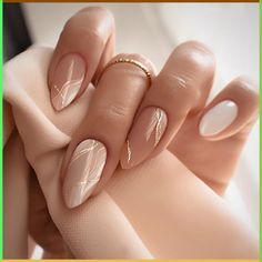 Get ready to fall head over heels for these irresistibly charming pink and white nails, straight from the heart of Korean nail art. Nail Art For Party, Nails White Wedding, Neutral Tone Nail Designs, Simple Neutral Fall Nails, Cream Nails With Gold, Wedding Nude Nails, Pretty Nails For Wedding, Elegant Vacation Nails, Engagement Gel Nails