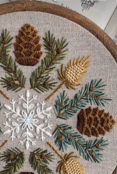 a cross stitch pattern with pine cones and fir needles