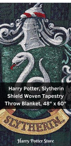 harry potter, slyfin shield woven tapestry throw blanket 48'x 60'in green