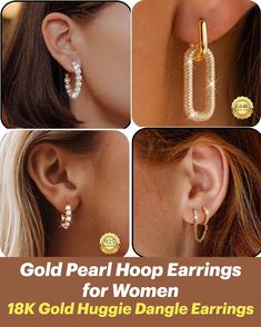 Gold Pearl Hoop Earrings for Women | 18K Gold Huggie Dangle Earrings | Lightweight Small Gold Hoop Earrings Thick Earrings, Chunky Gold Hoop Earrings, Small Gold Hoop Earrings, Small Gold Hoops, Pearl Hoop Earrings, Light Weight Earrings, Gold Pearl, Gold Hoop, Gold Hoop Earrings