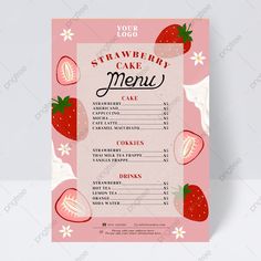 the strawberry make menu is shown on a pink background