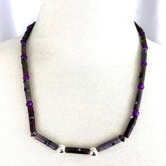 Art Glass Beaded Necklace Purple Tube Tubular Bead Cylinder Single Strand 22 In | eBay