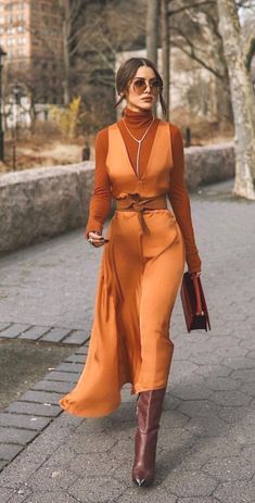 Fall Statement Outfits, Statement Work Outfit, Satin Slip Dress Winter Outfit, Etheral Style Clothing, High Thigh Outfits, Artistic Clothing Aesthetic, High Fashion Modest Outfits, Silk Dress With Belt, Architect Wardrobe Style